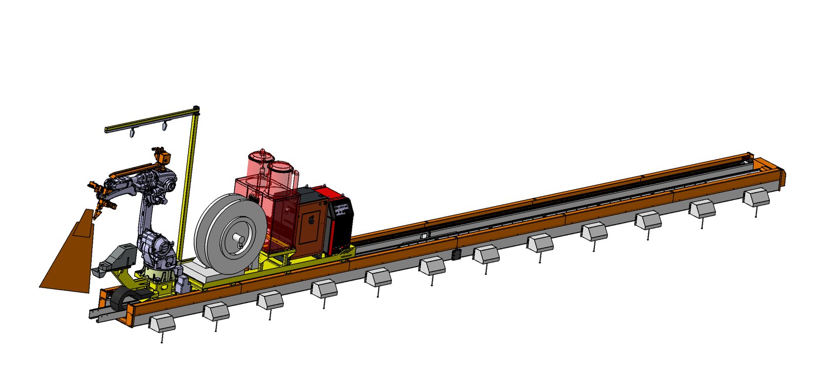 Upright rail-mounted submerged-arc robotic welding workstation